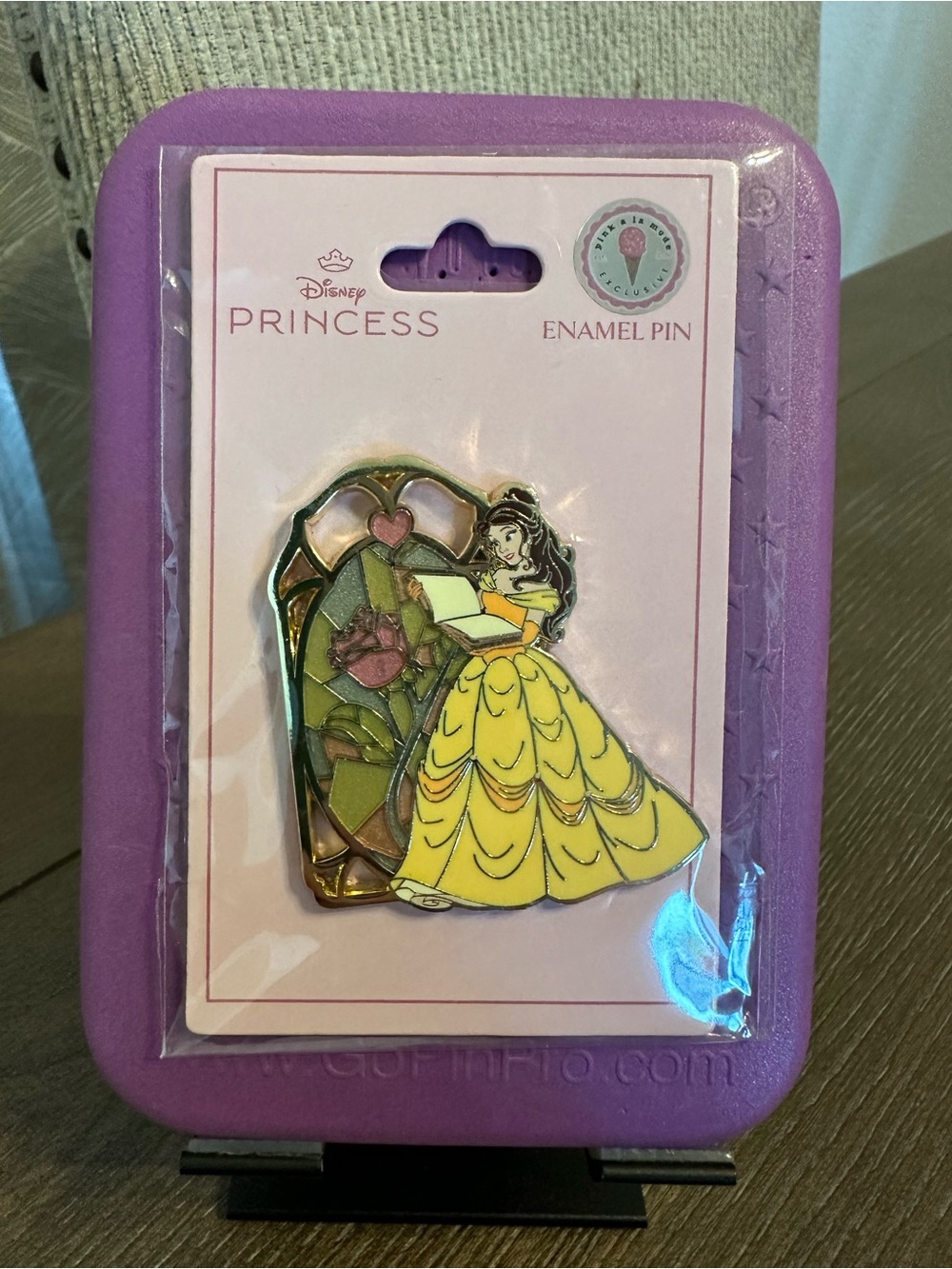 Pink a la Mode PALM Disney Pin - Belle Stained Glass Rose Book‎